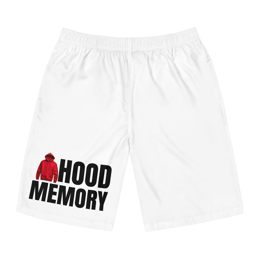 Hood Memory Board Shorts — Graphic Beach Swim Trunks with Red Hoodie Design